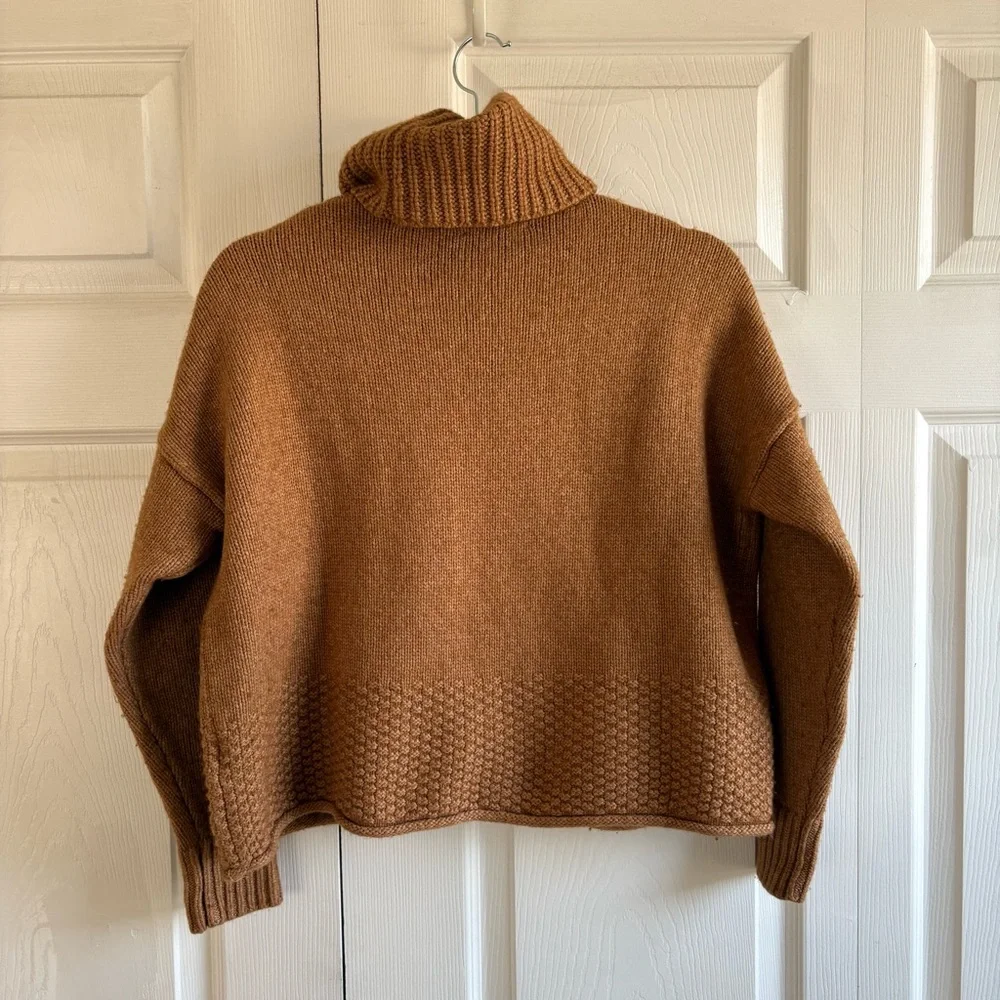 Madewell Sadler Boxy Chunky Turtleneck Wool Sweater Camel Brown‎ XS Fisherman